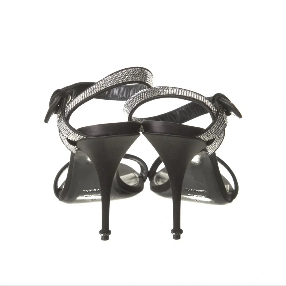 Tom Ford black velvet silk crystal stiletto sandals size 36 1/2 - Picture 4 of 8